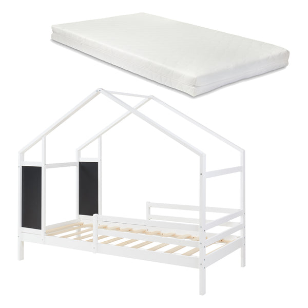 Pat casuta copii Lorenskog 200x90 cm cu saltea [en.casa]