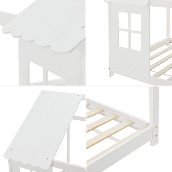 Pat casuta copii design semi deschis Tostedt brad [en.casa]