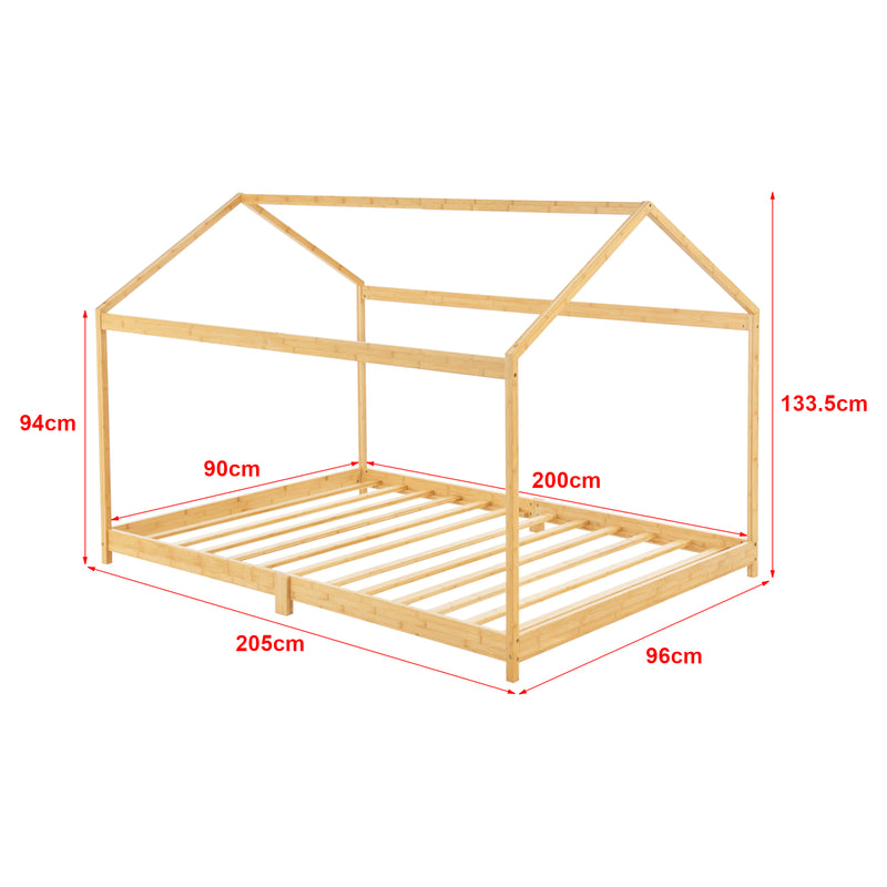 Schiță cotată Patut pentru copii Vindafjord bambus în diferite dimensiuni + saltea [en.casa]