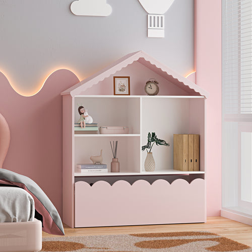 Raft casuta copii Vestnes 114x91x30 cm roz/alb [en.casa]
