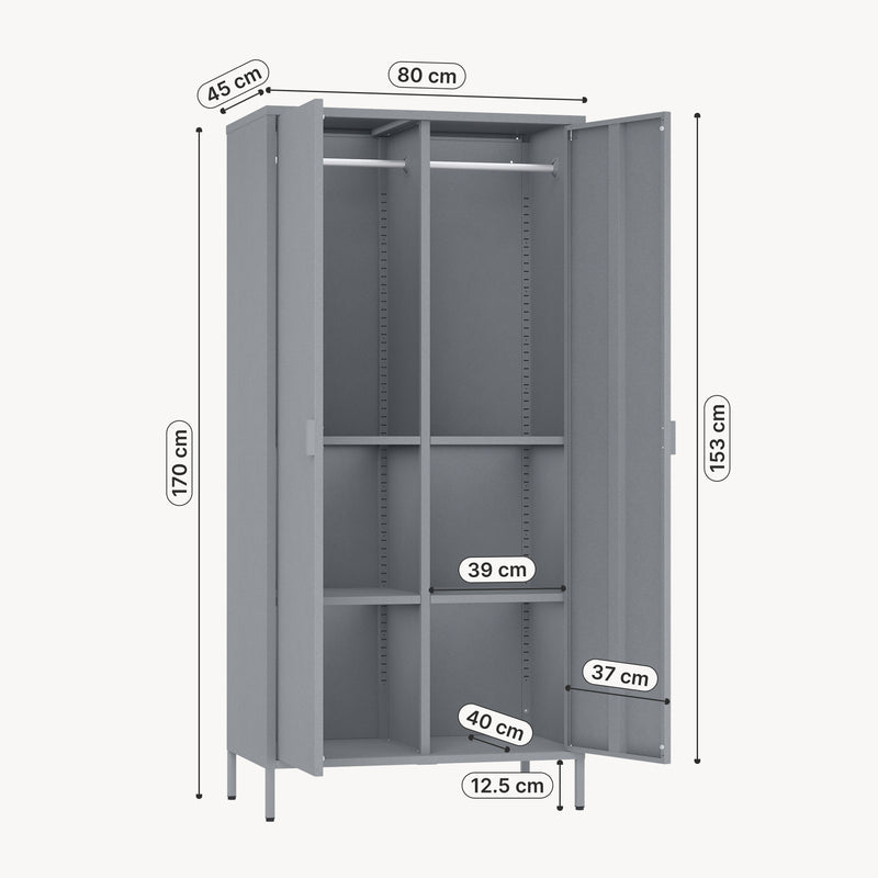 Schiță cotată Dulap haine cu 2 usi Esteli 170x80x45 cm otel [en.casa]