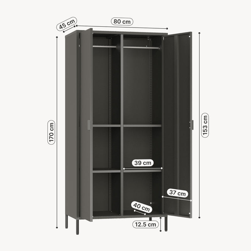 Schiță cotată Dulap haine cu 2 usi Esteli 170x80x45 cm otel [en.casa]