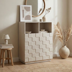 Comoda inalta living Bopibobro cu 2 usi decorative 3D [en.casa]