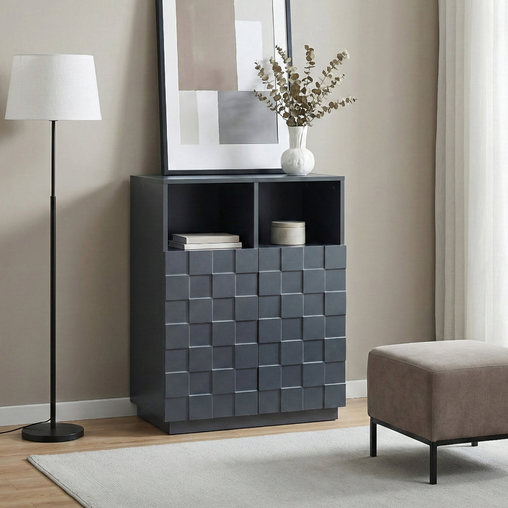 Comoda inalta living Bopibobro cu 2 usi decorative 3D [en.casa]