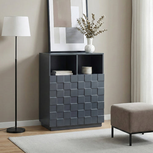 Comoda inalta living Bopibobro cu 2 usi decorative 3D [en.casa]