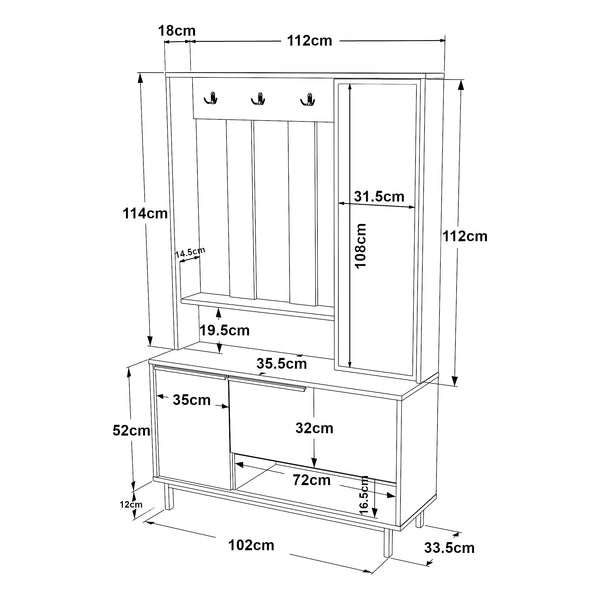 Cuier hol cu dulap depozitare Vesanto 178x112x35,5cm PAL metal [en.casa]