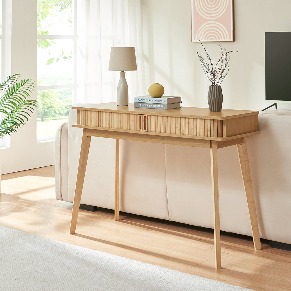Masa consola cu 2 usi glisante Tysvær 110x40x78 cm bambus natur [en.casa]