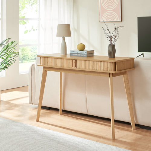 Masa consola cu 2 usi glisante Tysvær 110x40x78 cm bambus natur [en.casa]