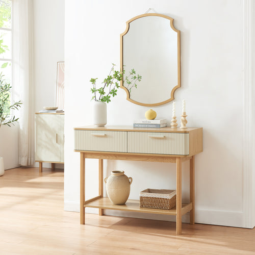 Masa consola cu 2 sertare Ferrersp 100x40x80 cm efect stejar/oatmeal [en.casa]