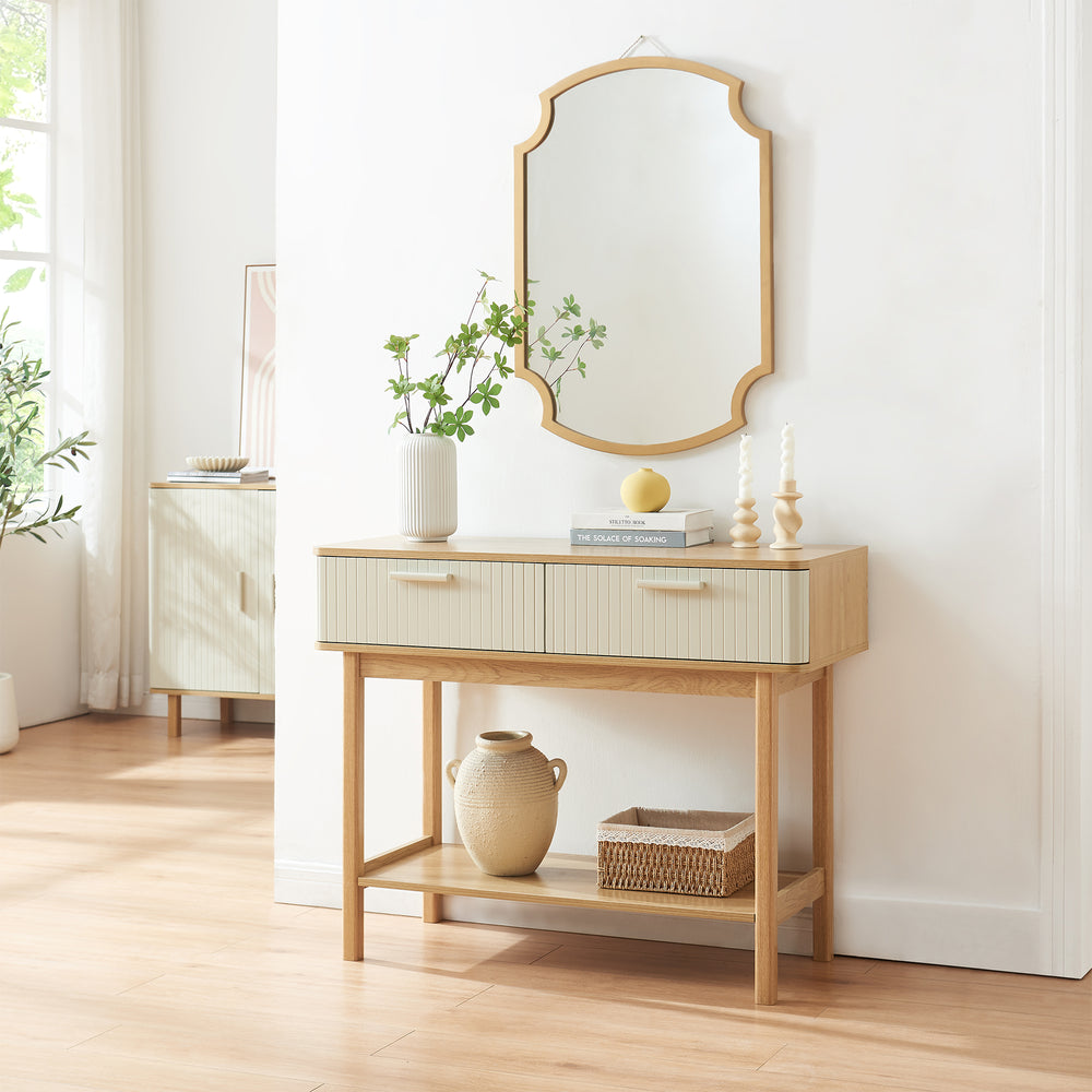 Masa consola cu 2 sertare Ferrersp 100x40x80 cm efect stejar/oatmeal [en.casa]