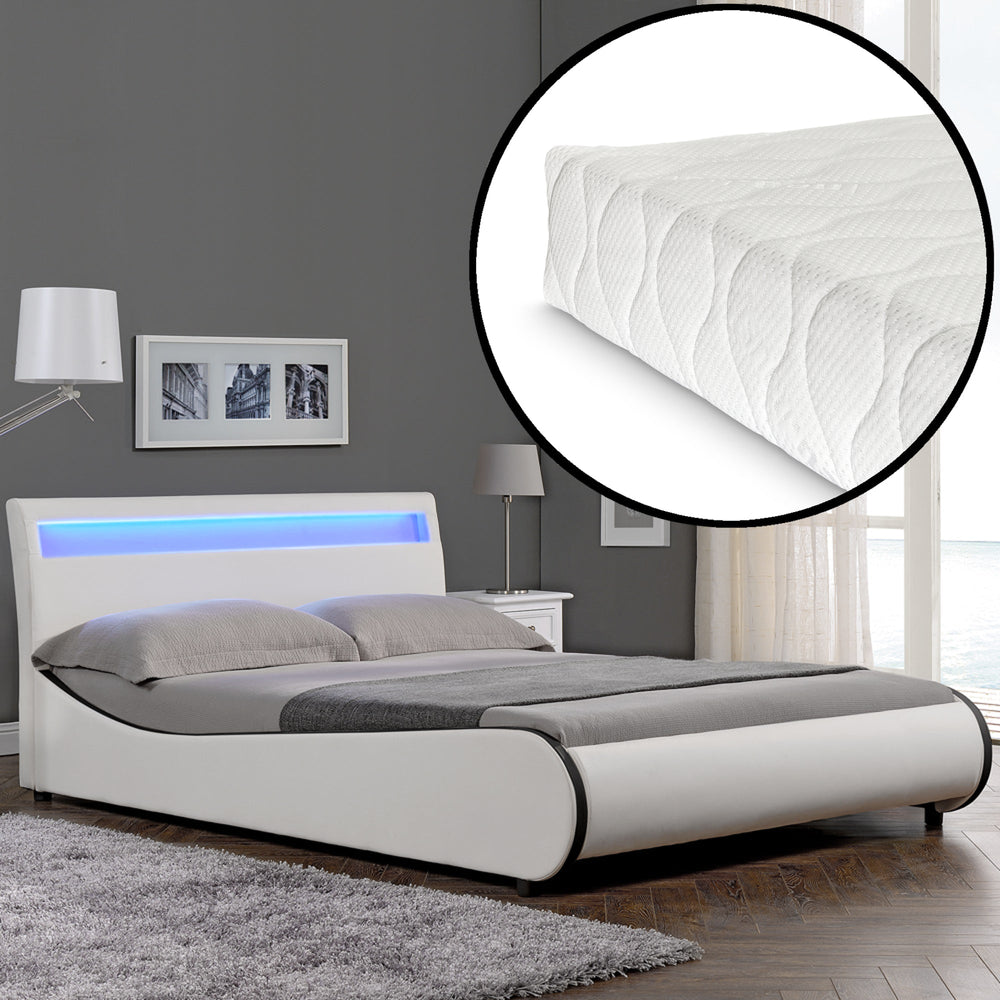 CORIUM LED Kunstlederbett Valencia mit Matratze (140/180x200) in 7 Farben - premiumXL