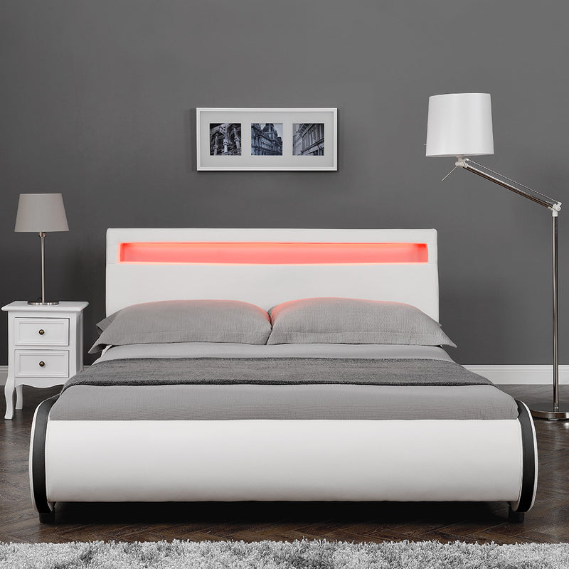 Schiță cotată Pat tapitat cu saltea si iluminat ambiental cu LED Cosmos ,masuri si culori diferite Corium