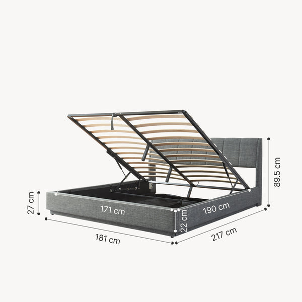 Pat frantuzesc tapitat cu saltea si LED Tröstiar [en.casa]