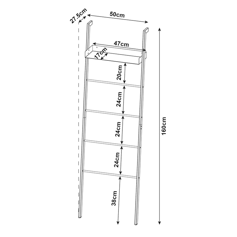 Schiță cotată Raft scara de perete Øksnes 160x50x27,5cm otel [en.casa]