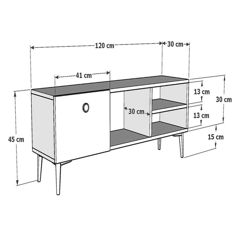 Schiță cotată Măsuță TV Nannestad 45x120x30 cm în diferite culori [en.casa]