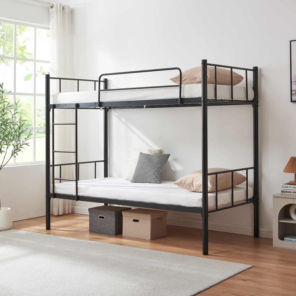 Pat supraetajat Berimma 200x90 cm 300 kg otel negru [en.casa]