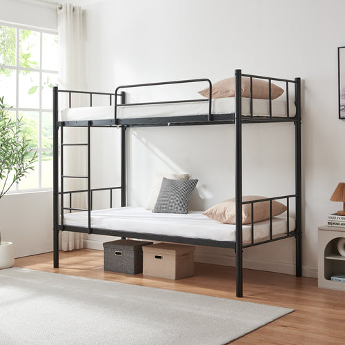Pat supraetajat Berimma 200x90 cm 300 kg otel negru [en.casa]