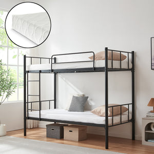 Pat supraetajat cu 2 saltele Berimma 90x200 cm otel negru [en.casa]