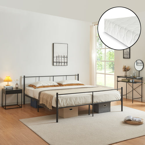 Metallbett Laos mit Matratze Schwarz [en.casa] - premiumXL