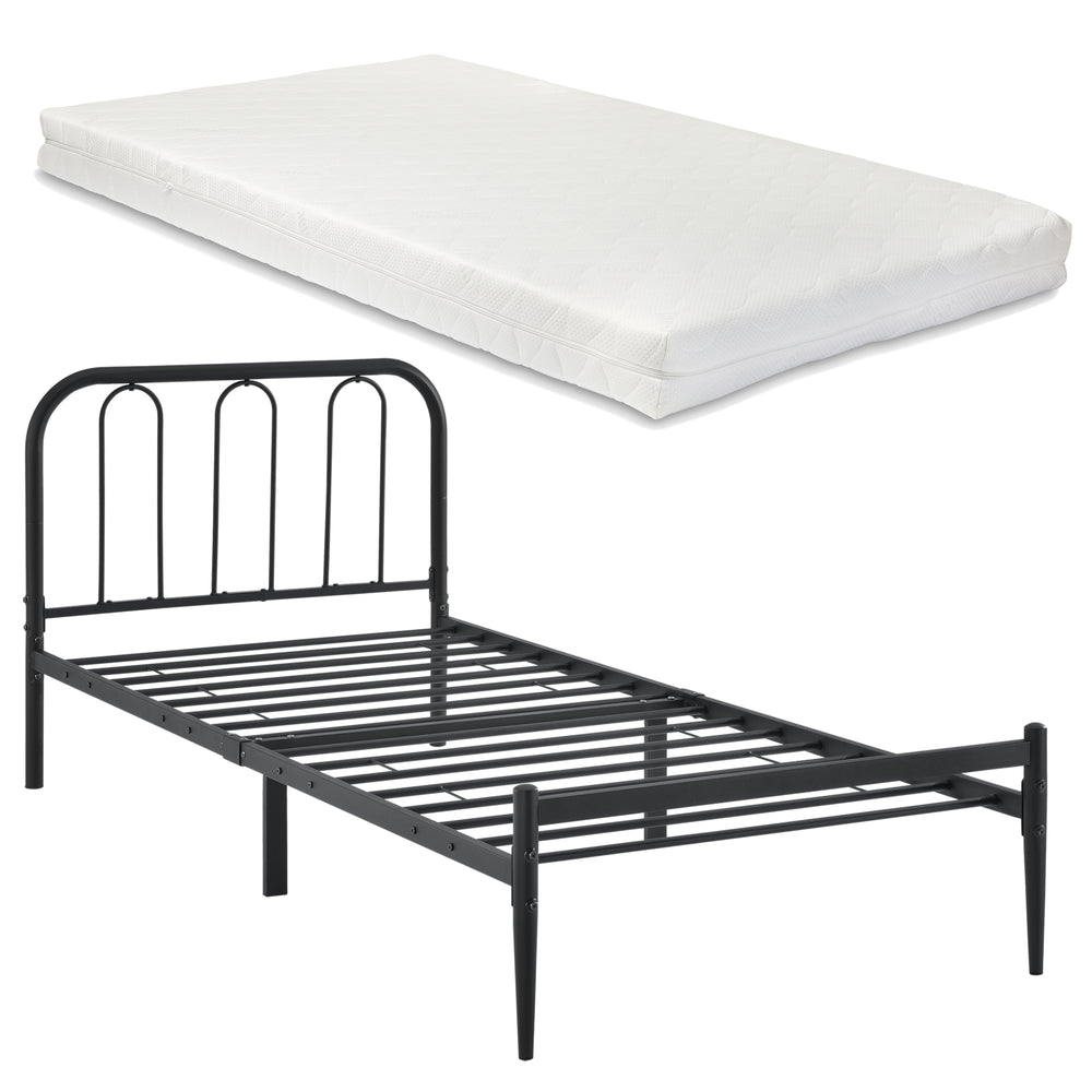 Pat dormitor Hanco cu saltea metal negru mat masuri diferite [en.casa]