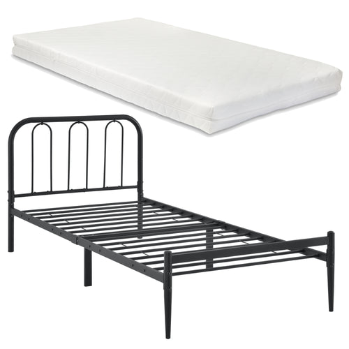 Pat dormitor Hanco cu saltea metal negru mat masuri diferite [en.casa]