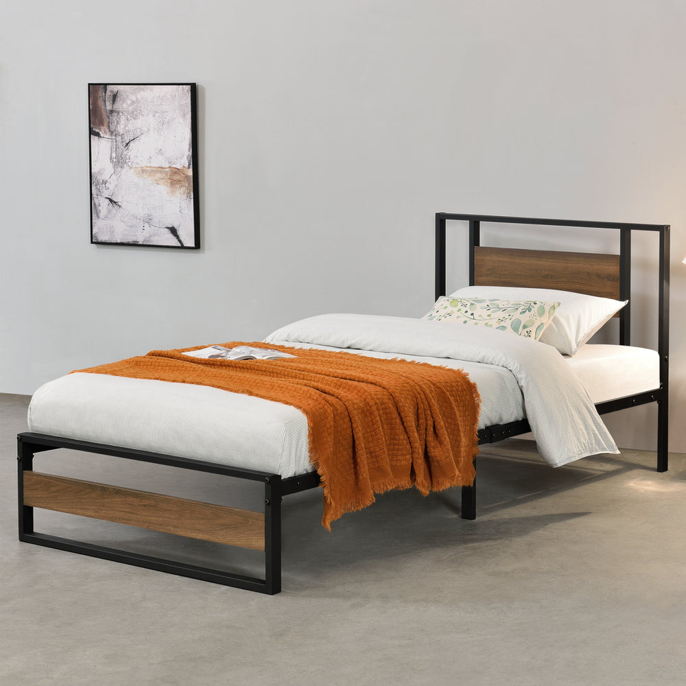 Metallbett Villach in versch. Größen Schwarz Walnuss - Optik [en.casa] - premiumXL