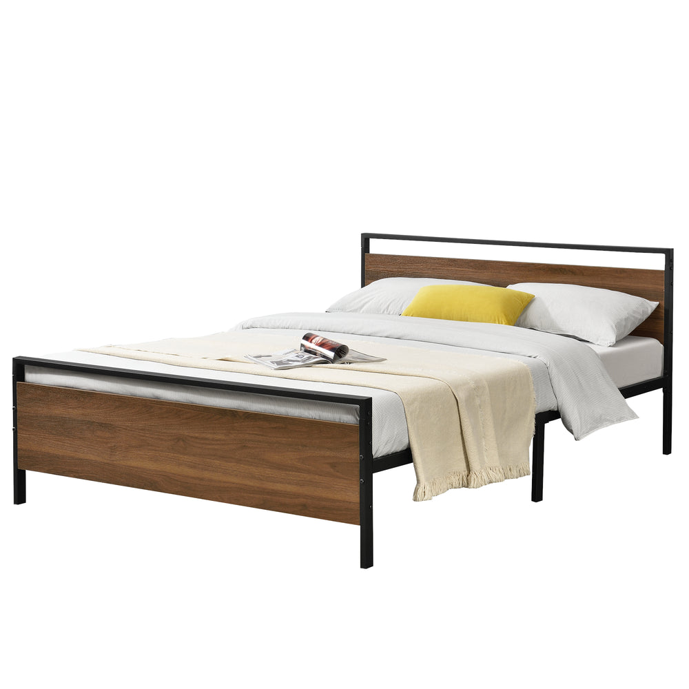 Pat rama metalica Finse masuri diferite negru mat/efect lemn nuc 300 Kg [en.casa]