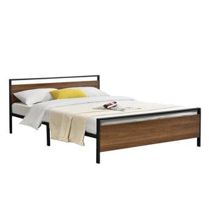 Pat rama metalica Finse masuri diferite negru mat/efect lemn nuc 300 Kg [en.casa]