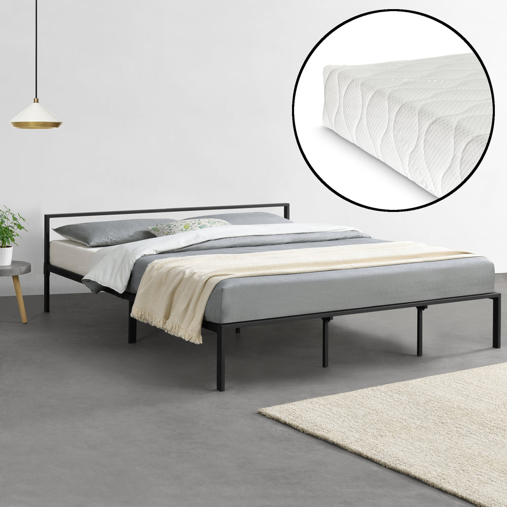 Metallbett Imatra mit Matratze in versch. Größen Schwarz en.casa - premiumXL