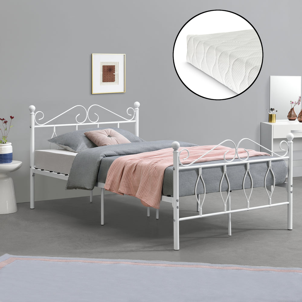 Metallbett Apolda mit Matratze versch. Größen bis 300kg Weiß [en.casa] - premiumXL