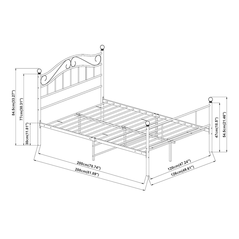 Schiță cotată Pat metalic Florenz 120x200 cm [en.casa]® 