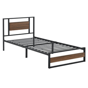 Pat metalic Villach negru/efect lemn de nuc [en.casa]