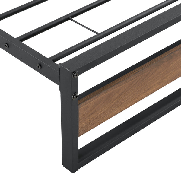 Pat metalic Villach negru/efect lemn de nuc [en.casa]