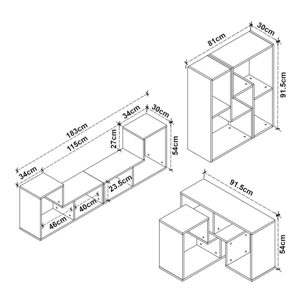 Set 2 buc mobilier modular Hustersurd 91,5x54 x30 cm pal [en.casa]