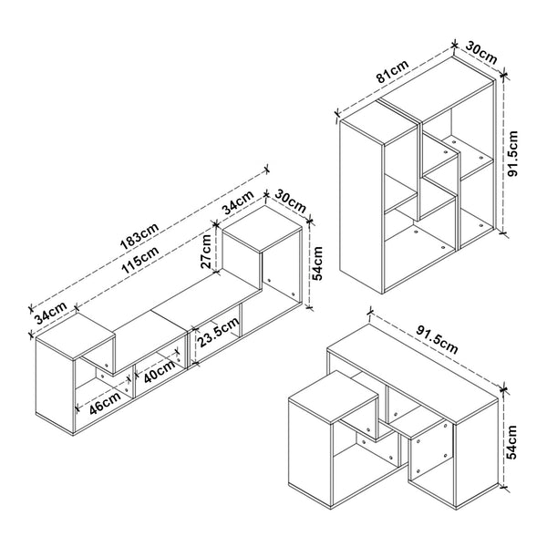 Set 2 buc mobilier modular Hustersurd 91,5x54 x30 cm pal [en.casa]