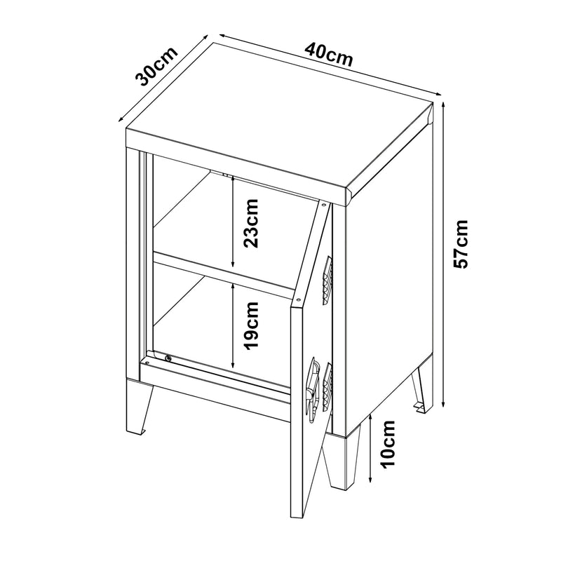 Schiță cotată Set 2 buc noptiera Inari 57x40x30cm otel [en.casa]