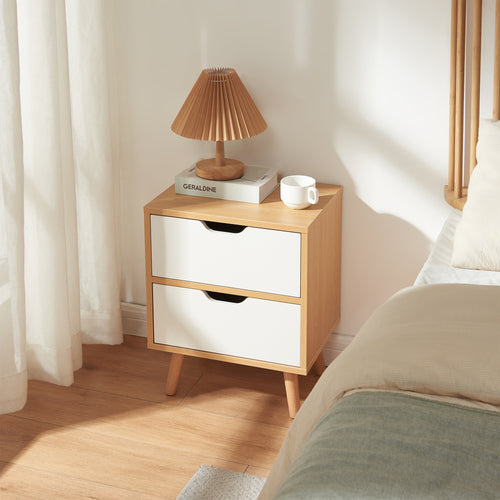 Noptiera cu sertare efect stejar/alb [en.casa]