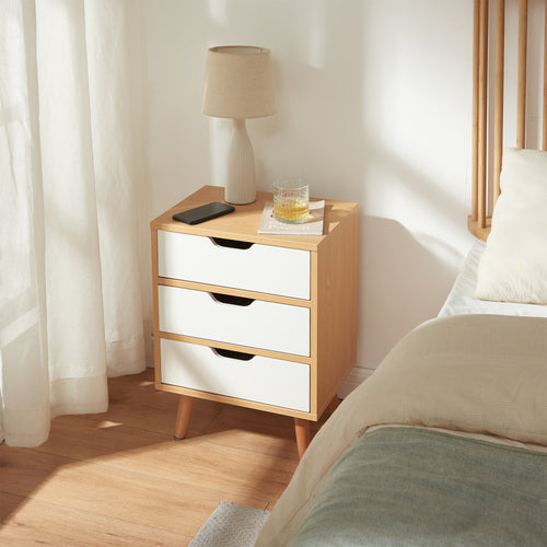 Noptiera cu sertare efect stejar/alb [en.casa]