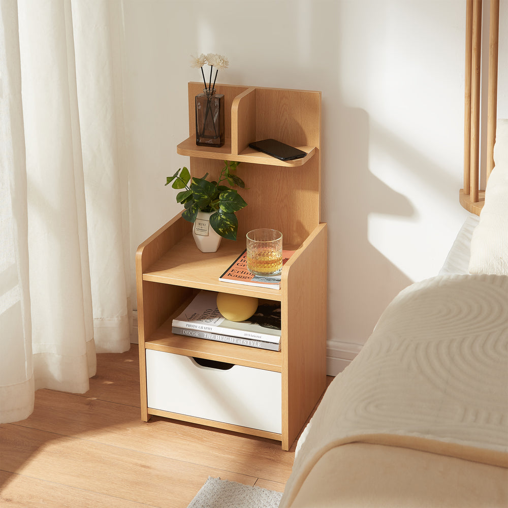 Noptiera Bordkak 75x35x30 cm efect stejar/alb [en.casa]