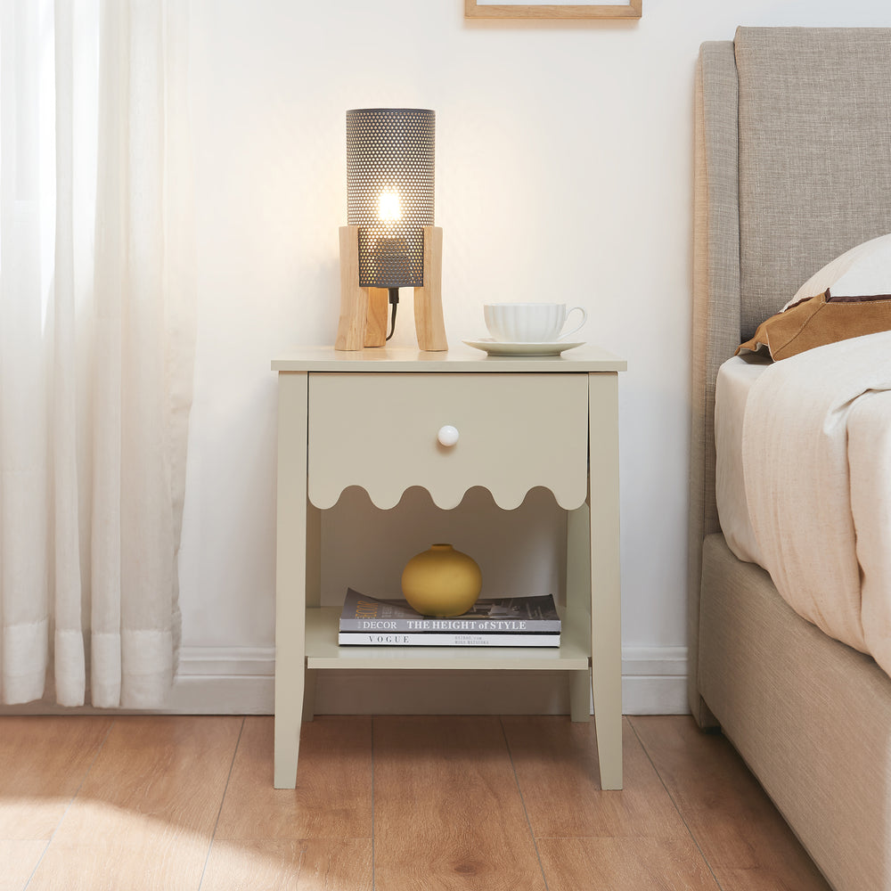 Noptiera Luspoo 50x40x40 cm crem deschis [en.casa]