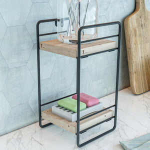Raft de sine statator Pargas metal lemn negru natur [en.casa]