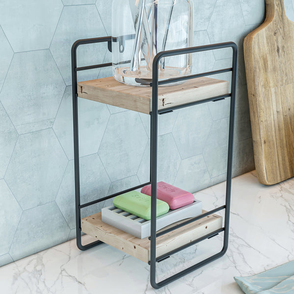 Raft de sine statator Pargas metal lemn negru natur [en.casa]