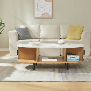 Masuta cafea cu 2 usi glisante si rafturi Tvedestrand 120x55x40 cm [en.casa]