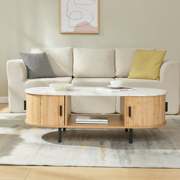 Masuta cafea cu 2 usi glisante si rafturi Tvedestrand 120x55x40 cm [en.casa]