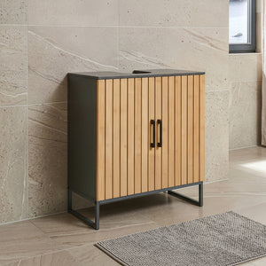 Dulap pentru chiuvetă Svanes 70x60x30 cm Gri închis/Natural [en.casa]