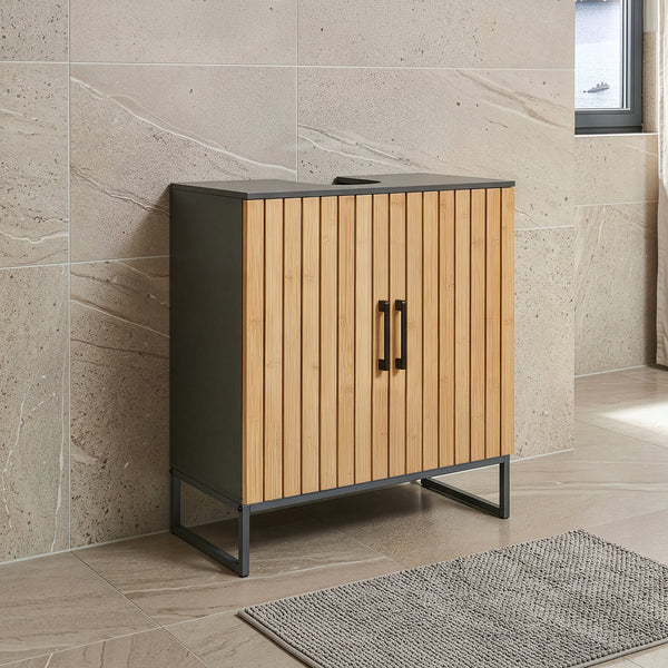 Dulap pentru chiuvetă Svanes 70x60x30 cm Gri închis/Natural [en.casa]