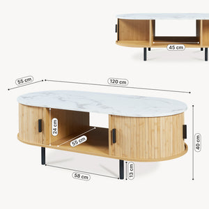 Masuta cafea cu 2 usi glisante si rafturi Tvedestrand 120x55x40 cm [en.casa]