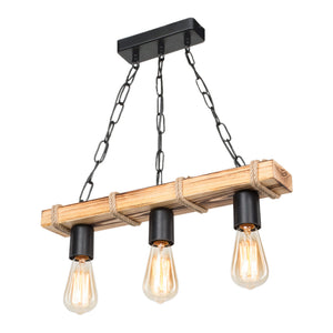 Lustră suspendată Hemel E27 metal lemn masiv sfoară de iută negru / aspect lemn / culoare iută în diferite dimensiuni [lux.pro]