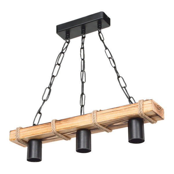 Lustră suspendată Hemel E27 metal lemn masiv sfoară de iută negru / aspect lemn / culoare iută în diferite dimensiuni [lux.pro]