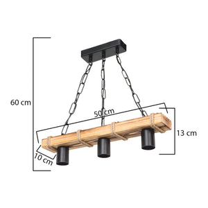 Lustră suspendată Hemel E27 metal lemn masiv sfoară de iută negru / aspect lemn / culoare iută în diferite dimensiuni [lux.pro]